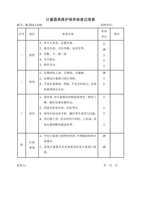 02计量器具维护保养检查记录表