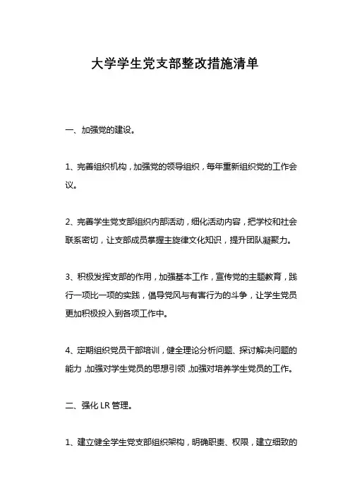 大学学生党支部整改措施清单