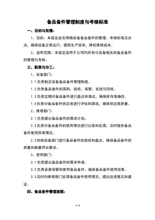 备品备件管理制度及考核标准