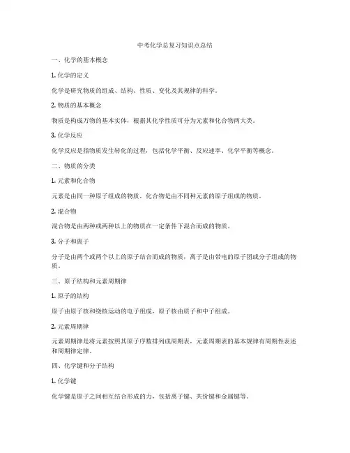 中考化学总复习知识点总结