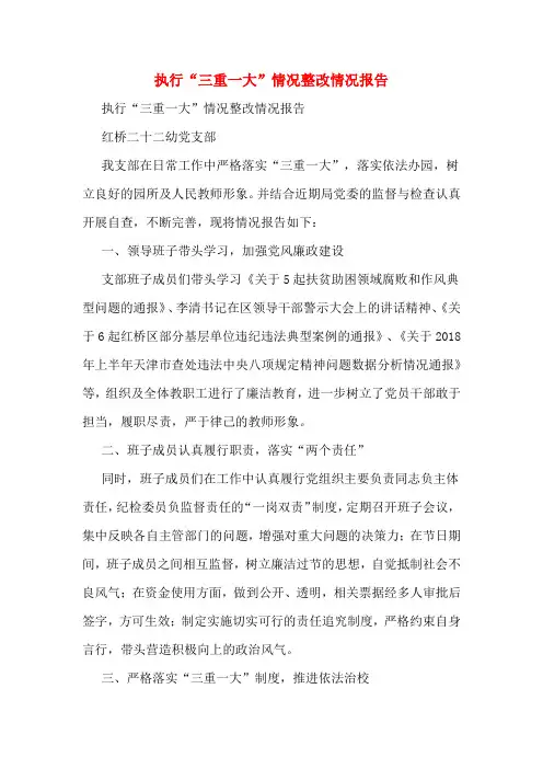 执行“三重一大”情况整改情况报告