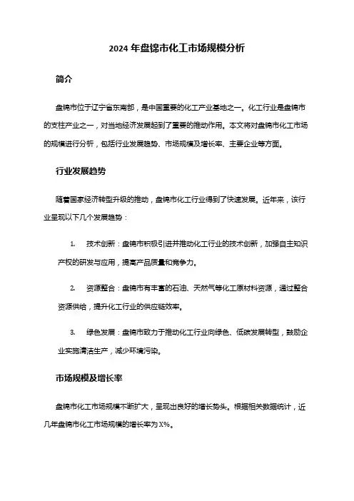 2024年盘锦市化工市场规模分析