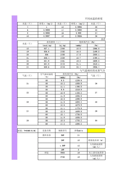 泳池设备选型计算公式