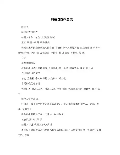 纳税自查报告表