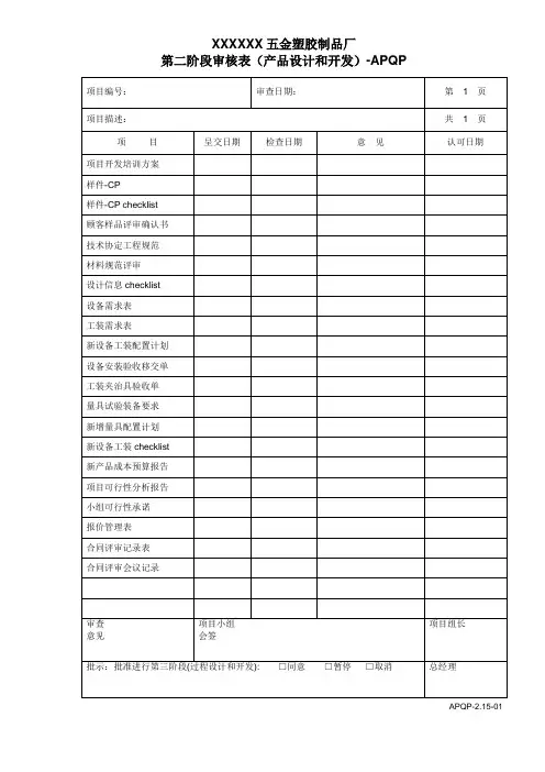 第二阶段审核表(产品设计和开发)-APQP