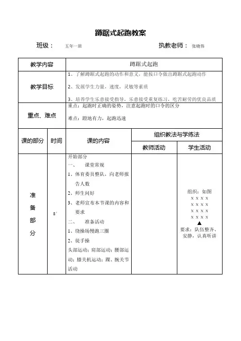 小学五年级蹲踞式起跑教案