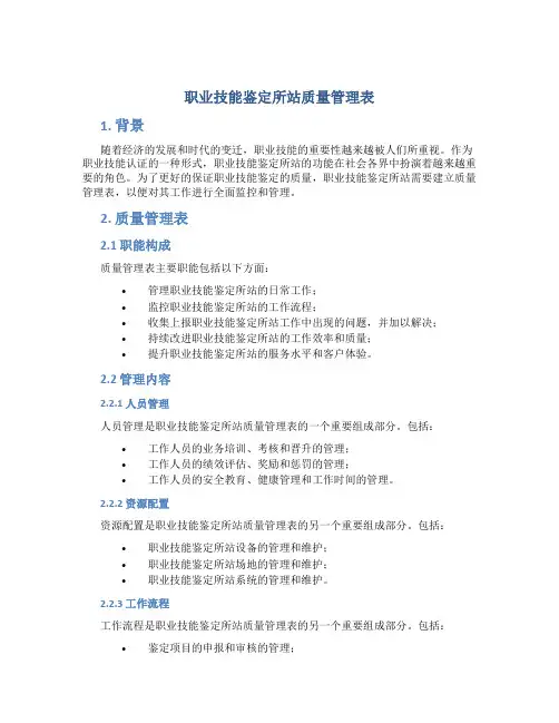 职业技能鉴定所站质量管理表