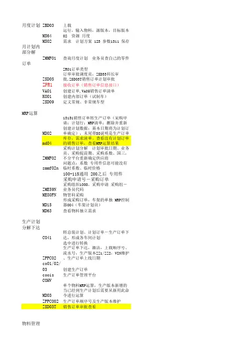 SAP专用操作代码