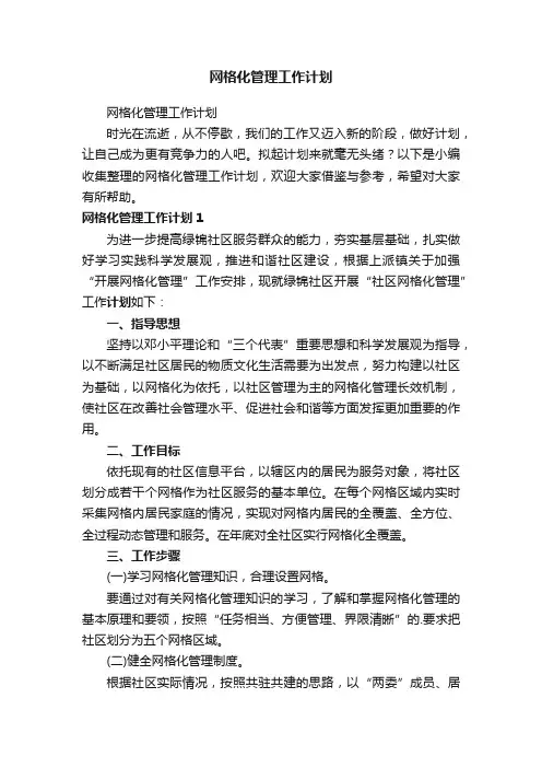 网格化管理工作计划
