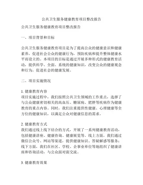 公共卫生服务健康教育项目整改报告
