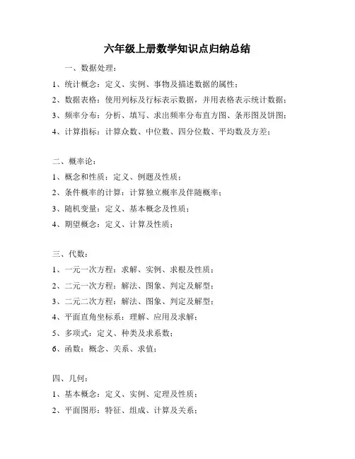 六年级上册数学知识点归纳总结