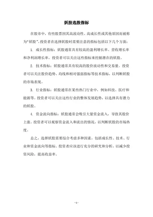 妖股选股指标