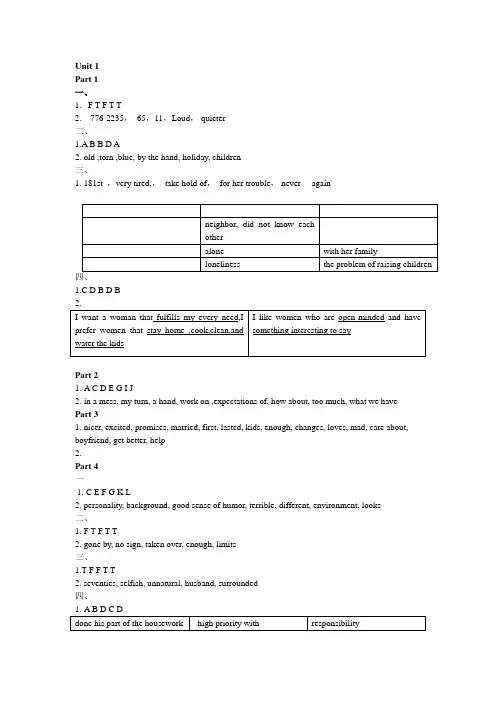 新编大学英语视听说教程第一册 参考答案汇编