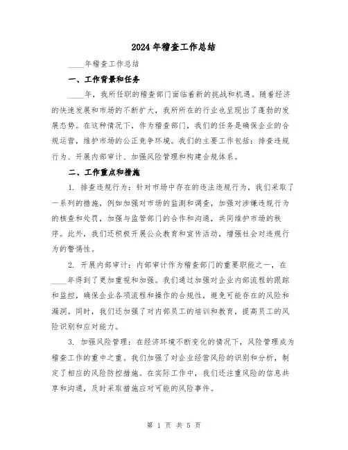 2024年稽查工作总结(2篇)