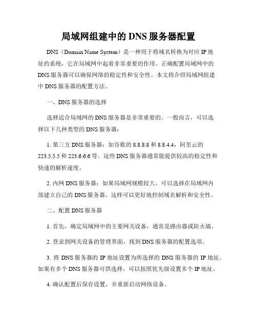 局域网组建中的DNS服务器配置