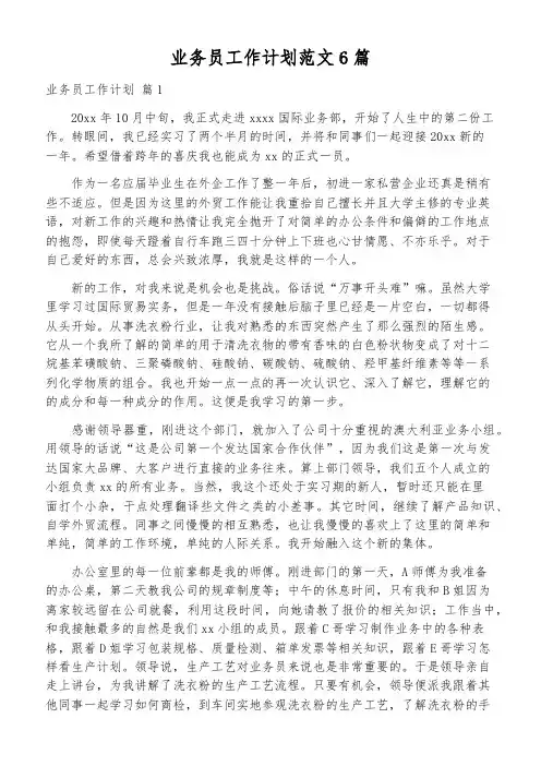 业务员工作计划范文6篇