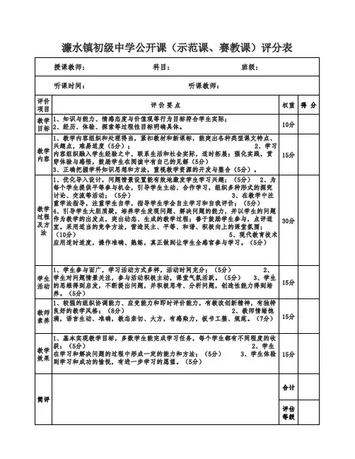 濂水中学公开课课评分表