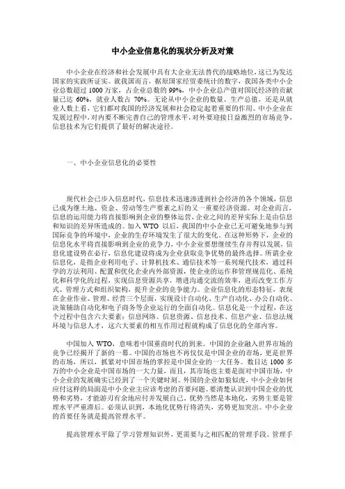 中小企业信息化的现状分析及对策