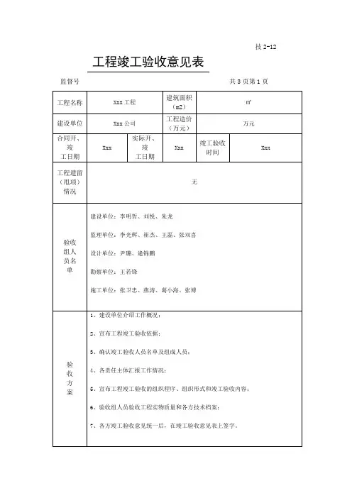 2024年建筑工程验收意见表