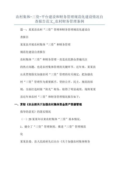 农村集体-三资-平台建设和财务管理规范化建设情况自查报告范文_农村财务管理条例