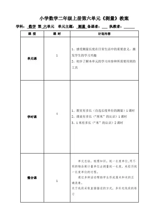 小学数学二年级上册第六单元《测量》教案