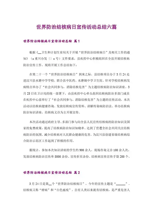 世界防治结核病日宣传活动总结六篇