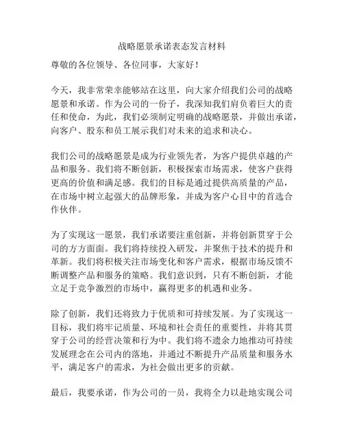 战略愿景承诺表态发言材料