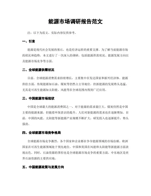 能源市场调研报告范文