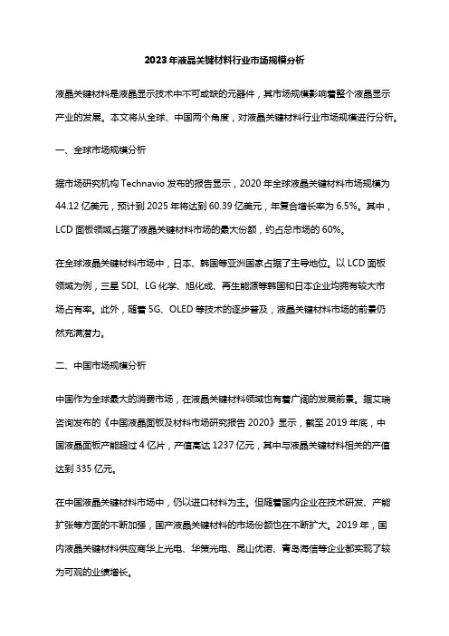 2023年液晶关键材料行业市场规模分析