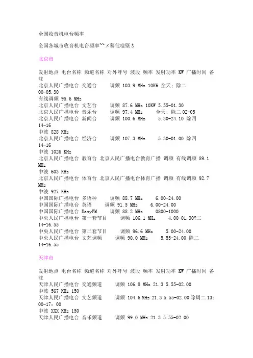 全国收音机电台频率