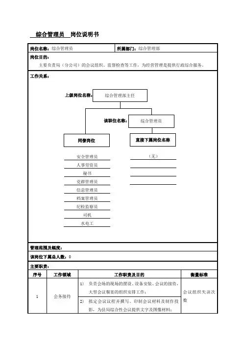 综合管理员岗位说明书范例(10)