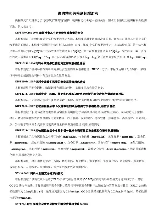 瘦肉精相关检测标准汇总