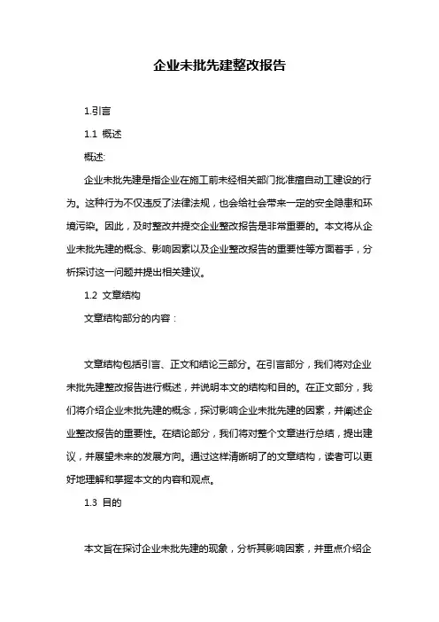企业未批先建整改报告