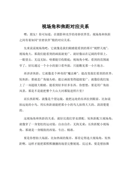 视场角和焦距对应关系