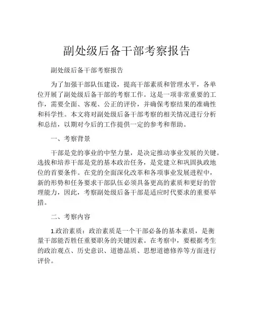 副处级后备干部考察报告