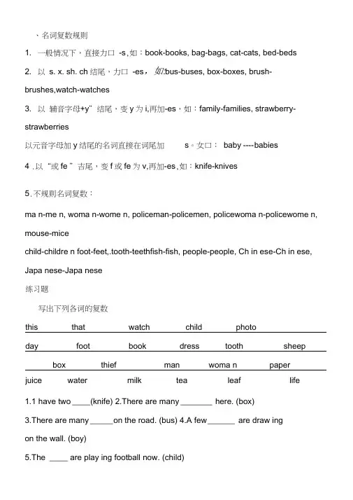 (完整版)小升初名词变复数测试题