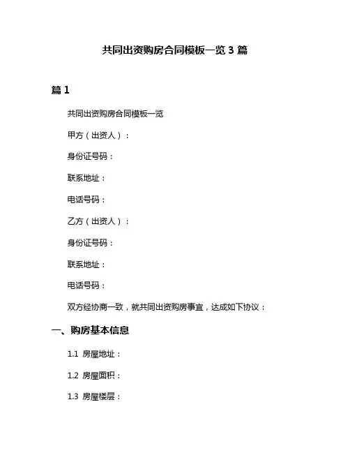共同出资购房合同模板一览3篇