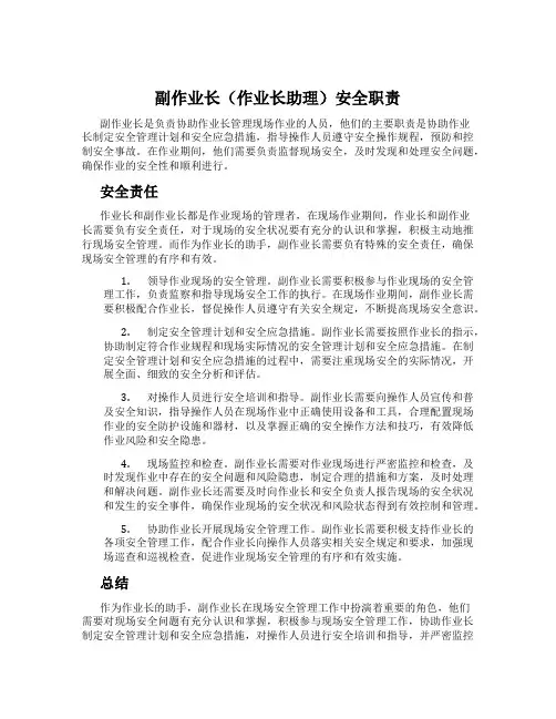 副作业长(作业长助理)安全职责