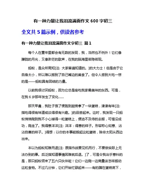 有一种力量让我泪流满面作文600字初三