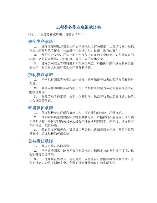 工程劳务作业班组承诺书