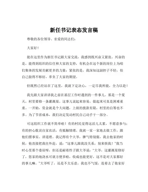 新任书记表态发言稿
