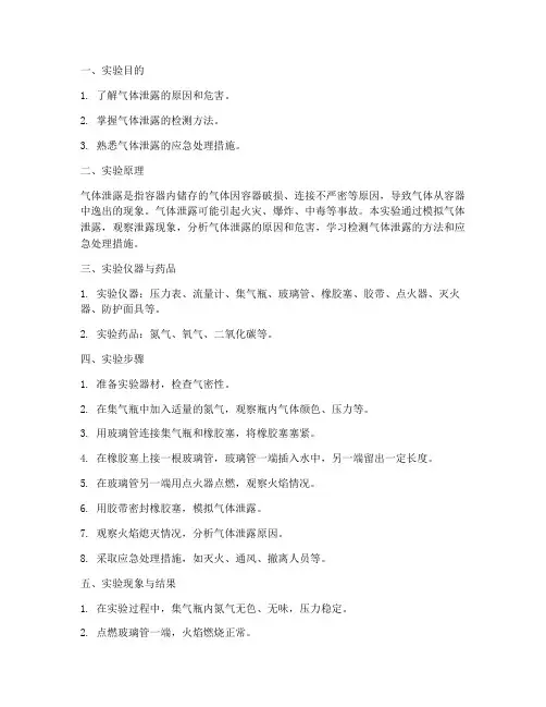 气体泄露实验报告