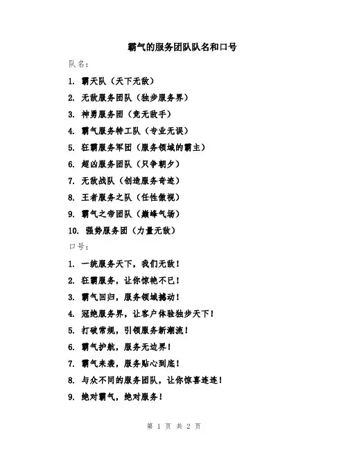 霸气的服务团队队名和口号