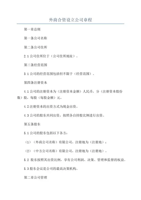 外商合资设立公司章程