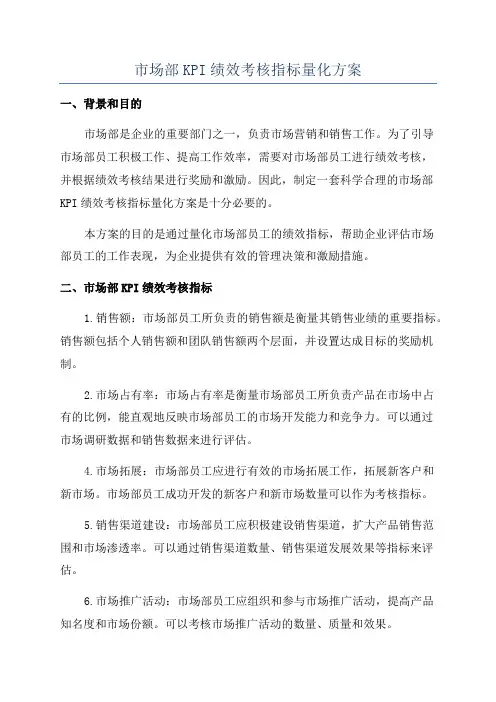 市场部KPI绩效考核指标量化方案