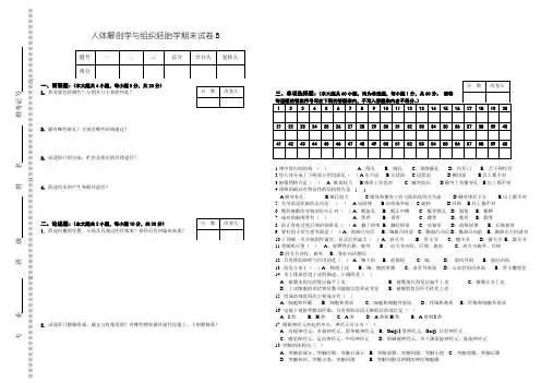 人体解剖学与组织胚胎学期末B卷