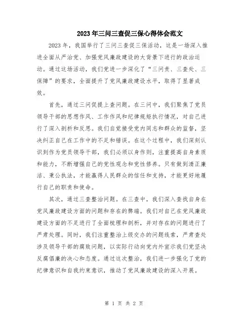 2023年三问三查促三保心得体会范文