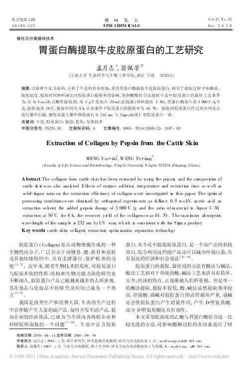 胃蛋白酶提取牛皮胶原蛋白的工艺研究