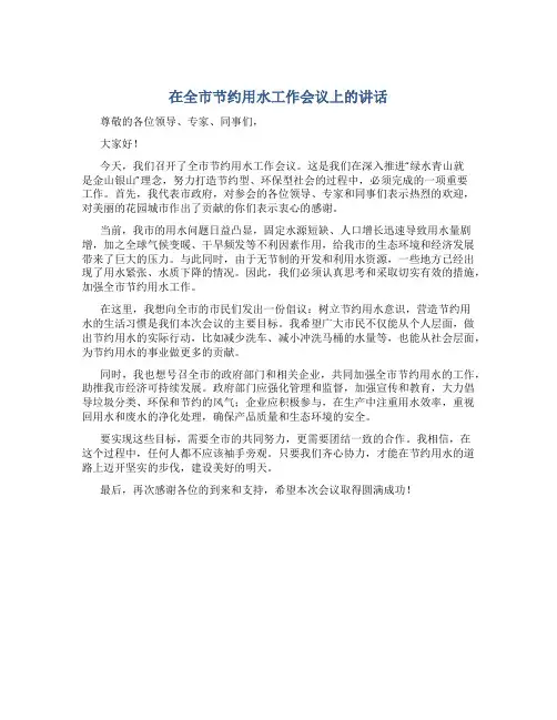 在全市节约用水工作会议上的讲话