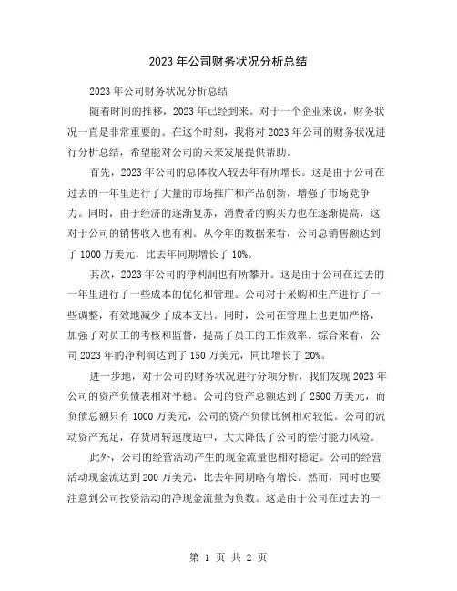 2023年公司财务状况分析总结